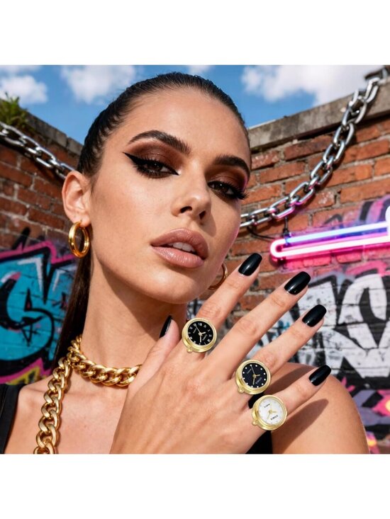 Unisex Silver Gold Quartz Roman Numeral Adjustable Open Band Finger Ring Watch main image 6